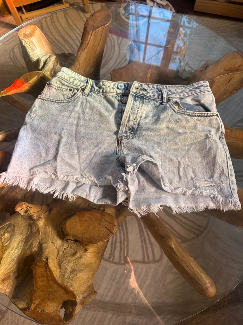 House of Harlow 1960 High Rise Distressed Denim Shorts Light Wash